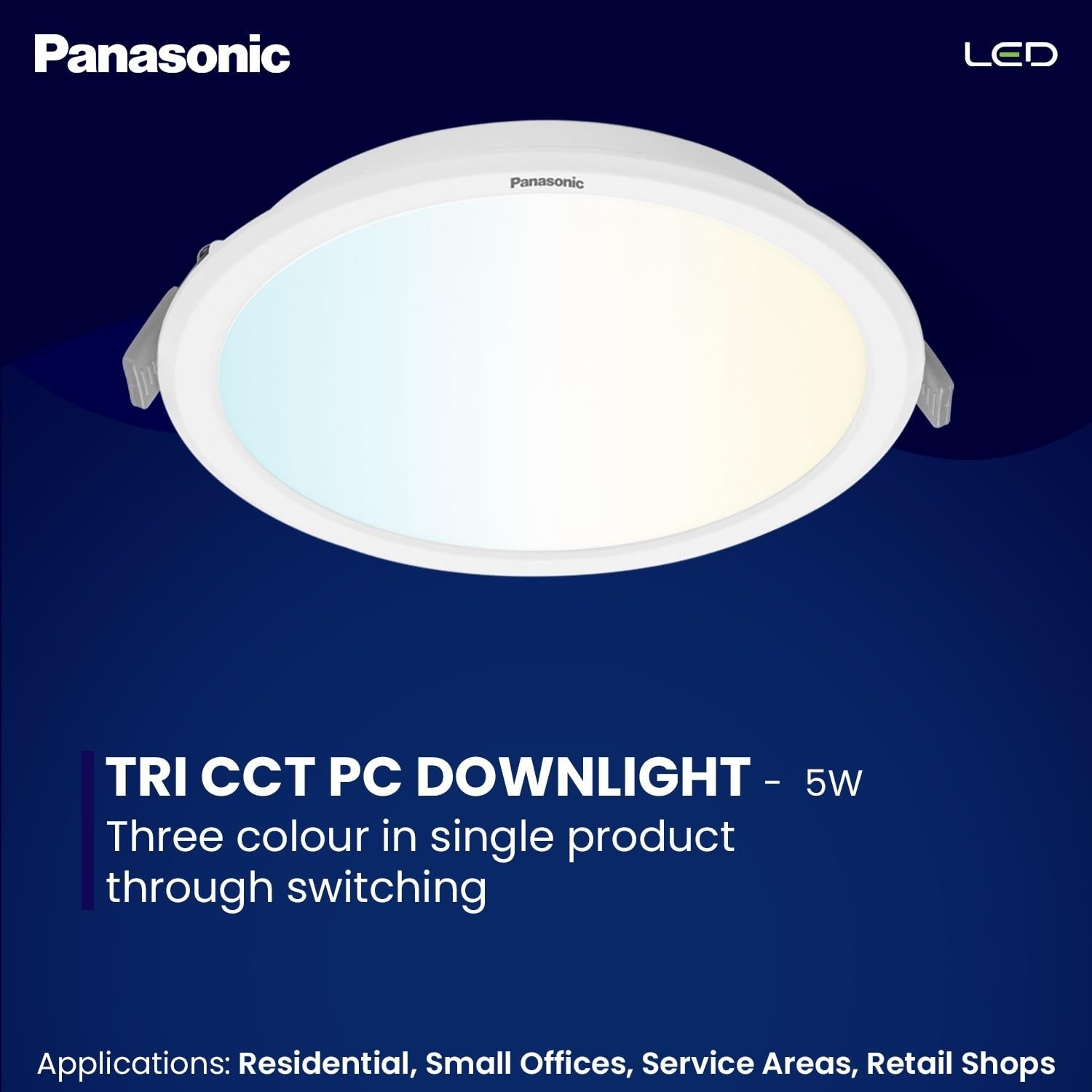 Panasonic 5 Watt 3 in 1 Color Downlighter, Round Tri CCT Surface